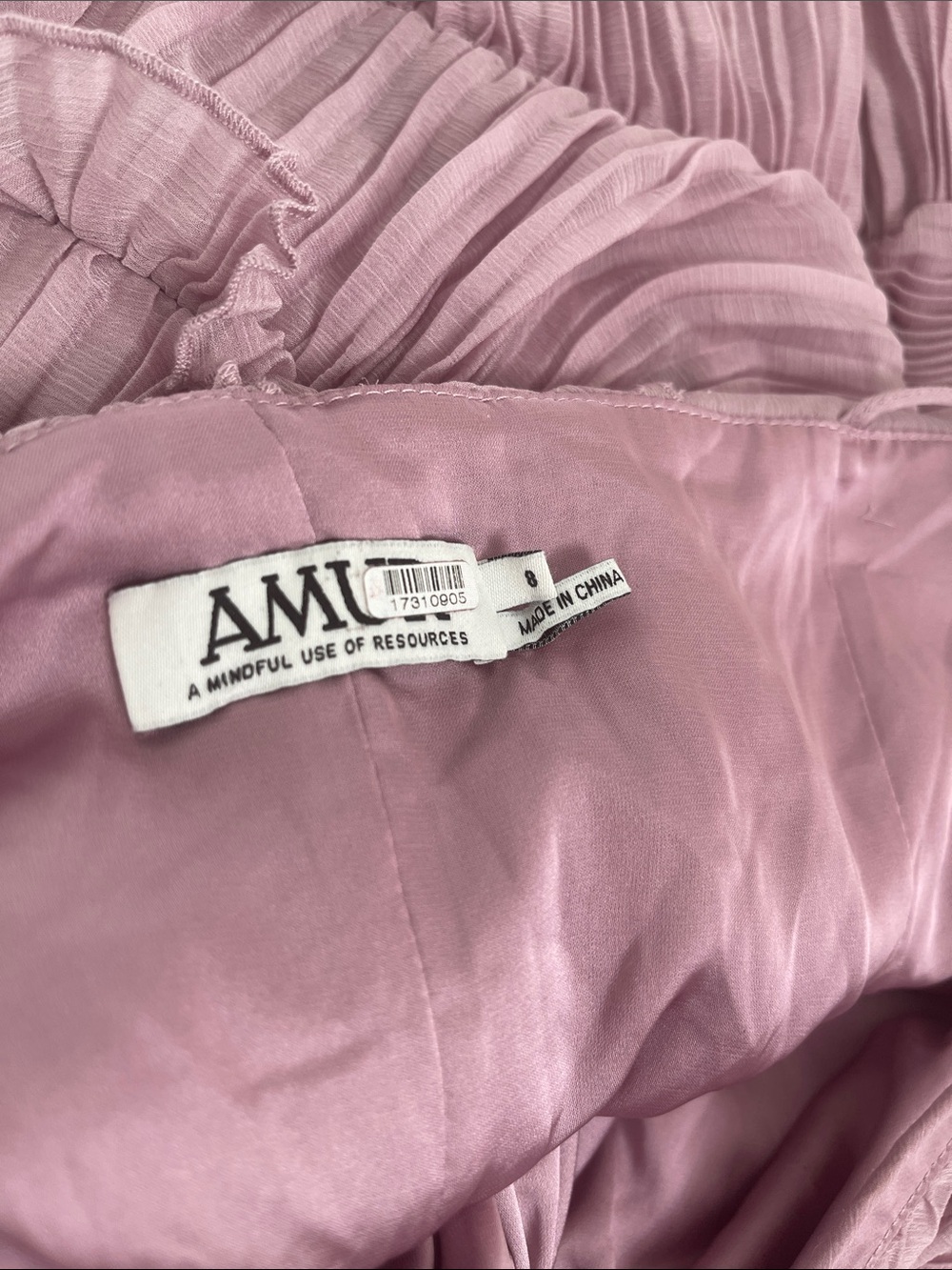 AMUR Lorelie Ruffle Ruched Pleated Halter Asymmetric Pink Maxi Gown Size 8 - Picture 8 of 9